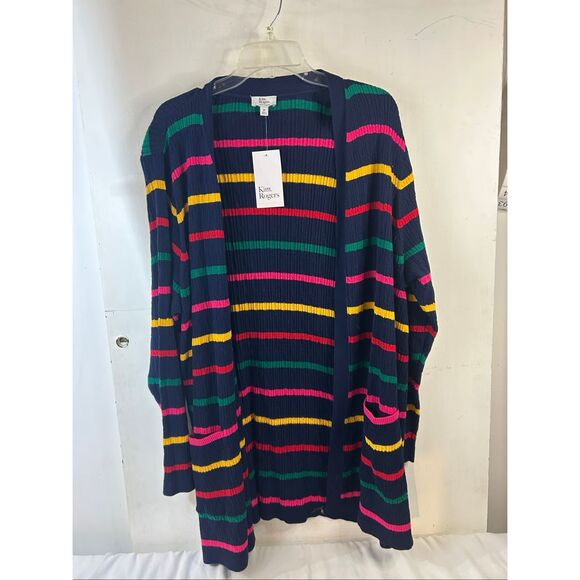 Kim Rogers Plus Cardigan 2xl Navy with Colorful Stripes NEW $59 - Picture 2 of 6